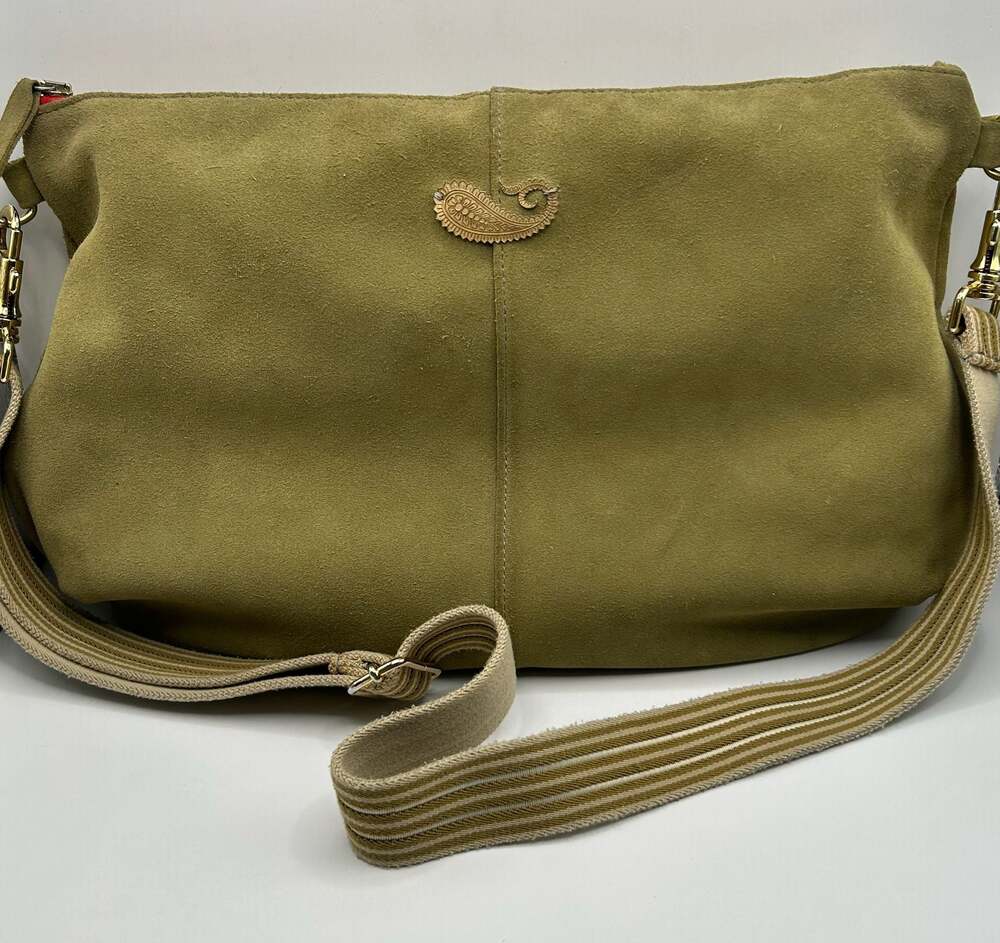 Sous Les Pavés Paris SLP Olive Green Suede Crossbody/Shoulder Bag